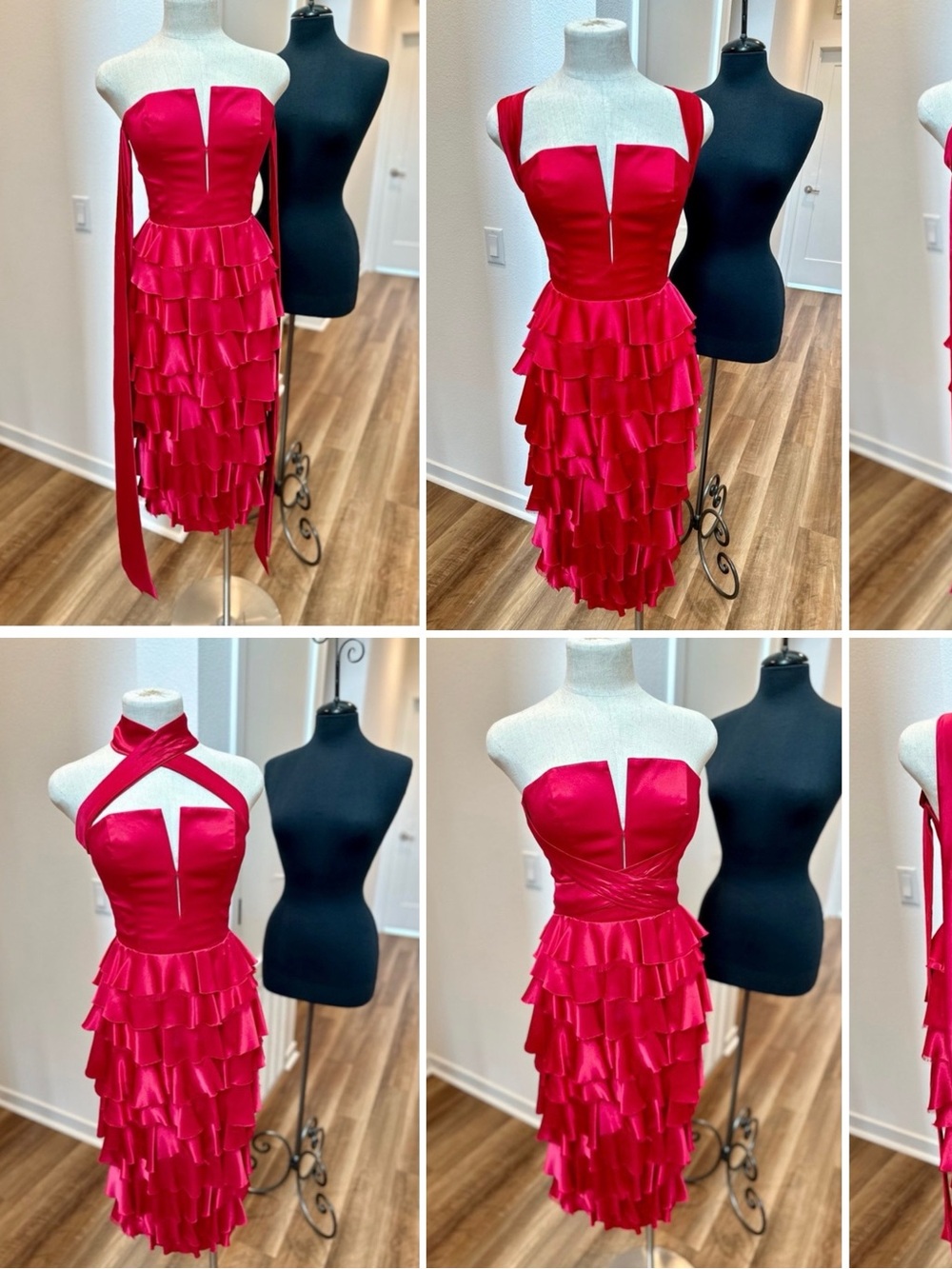 Red One-Shoulder Ruffle Satin Dress - Picture 3 of 4